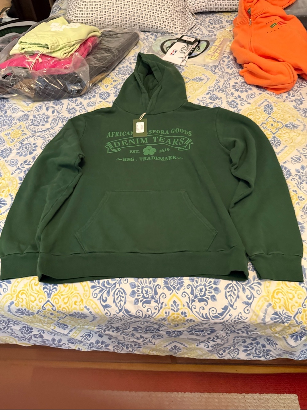 Denim Tears ADG Mens Green Graphic Fleece Hoodie -